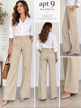 Apt. 9 Maxwell Size 6 Khaki Stretch Wide Leg Dress Pants Career Workwear
